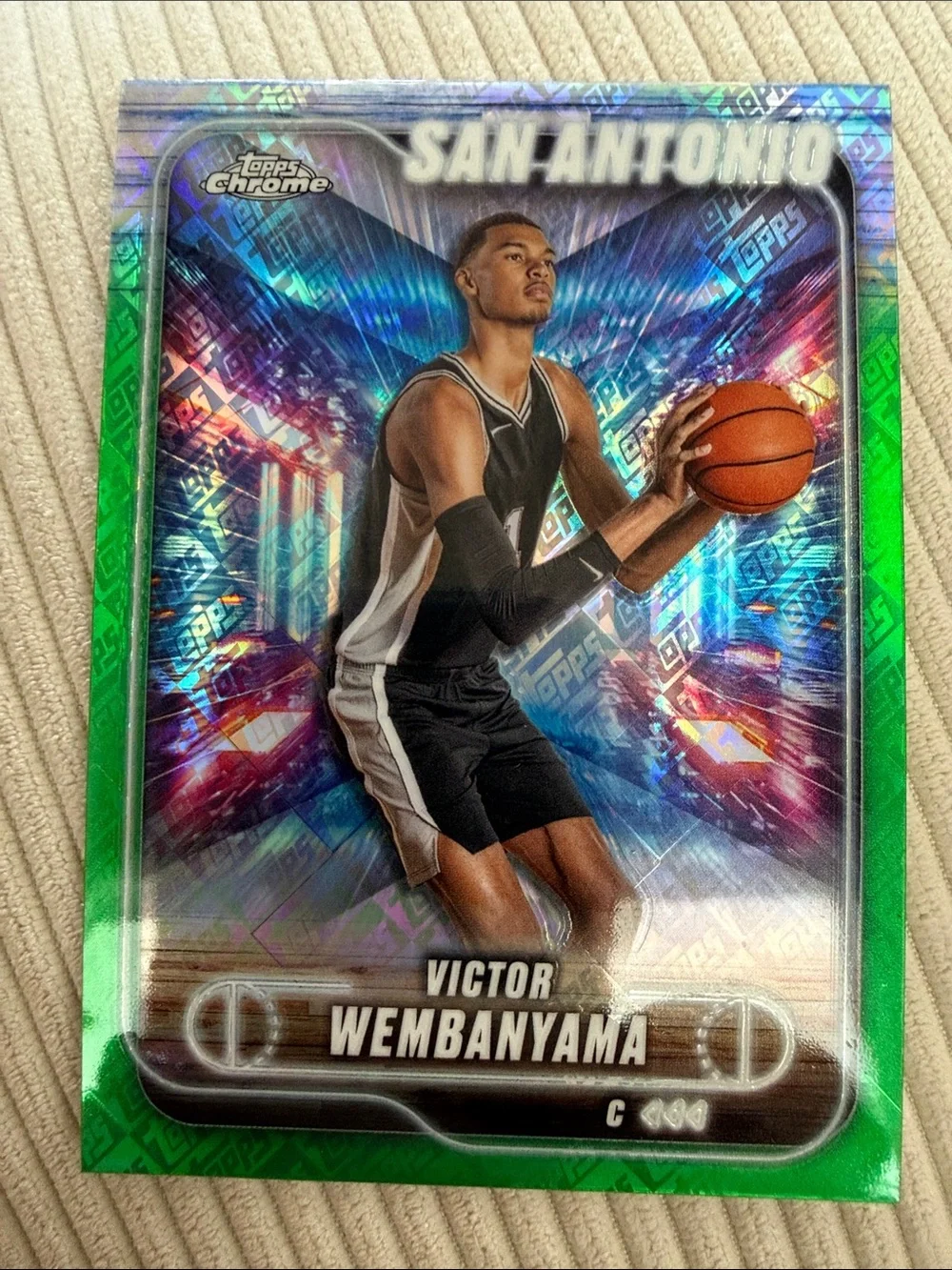 Topps Victor Wembanyama Green and Blue Chrome Basketball Card